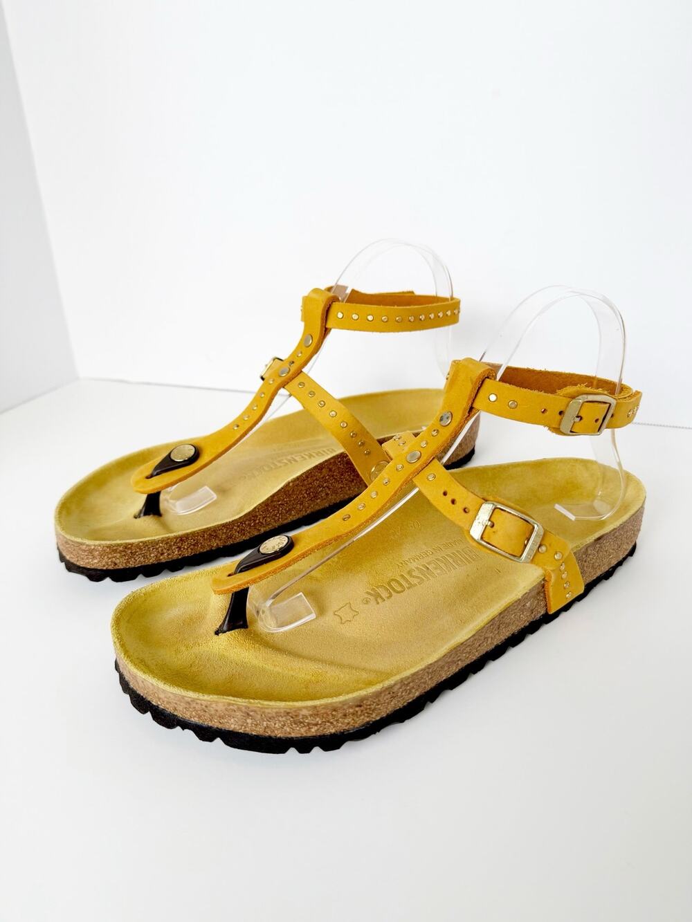Birkenstock Marillia Yellow Leather Studded Gladiator Thong Sandals EU 39/ 8-8.5